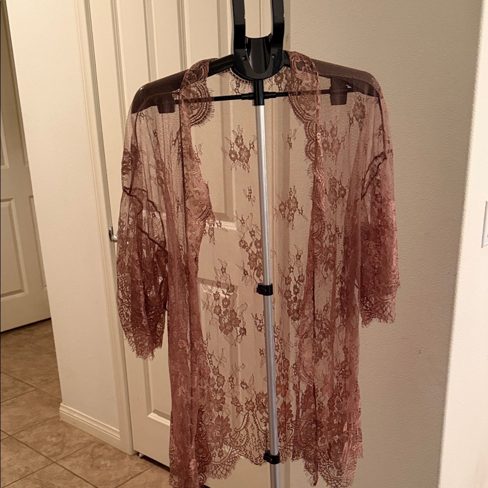 Sheer Lace Kimono Robe in Dusty Rose - Women Intimates & Sleepwear